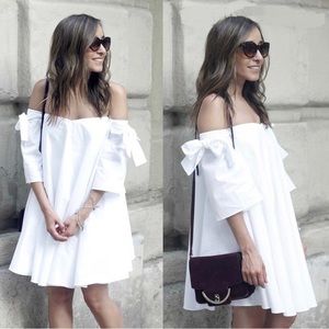 Zara White Poplin Off the Shoulder Dress